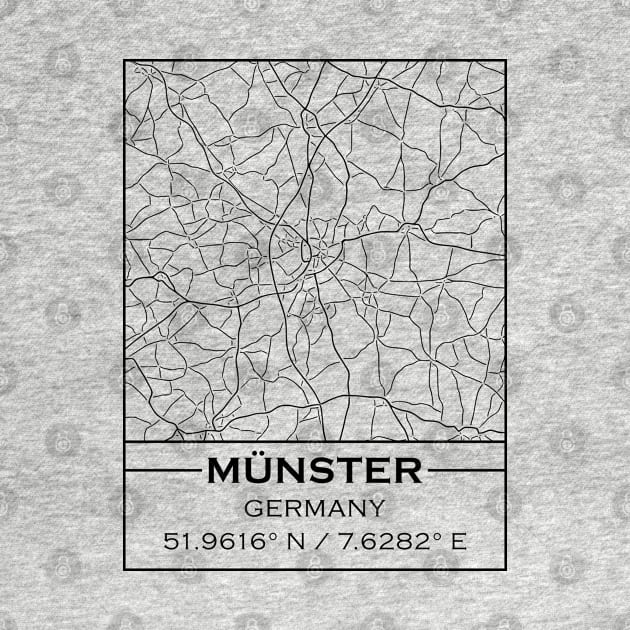 Münster City Map - Minimal Black and White Design by Fusti